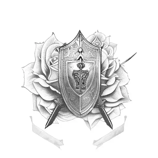 Medieval Knight Holding A Sword And Shield Surrounded By Roses