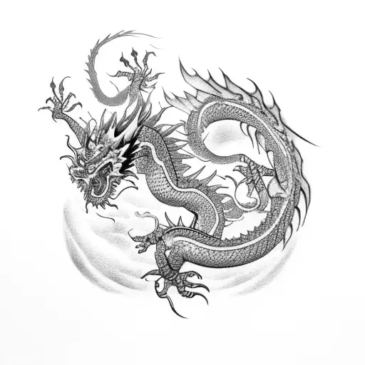 Chinese Dragon With Tail Curling Into Q
