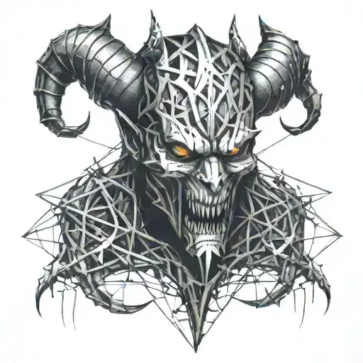 An Abstract Geometric Devil Intertwined With Barbed Wire Elements