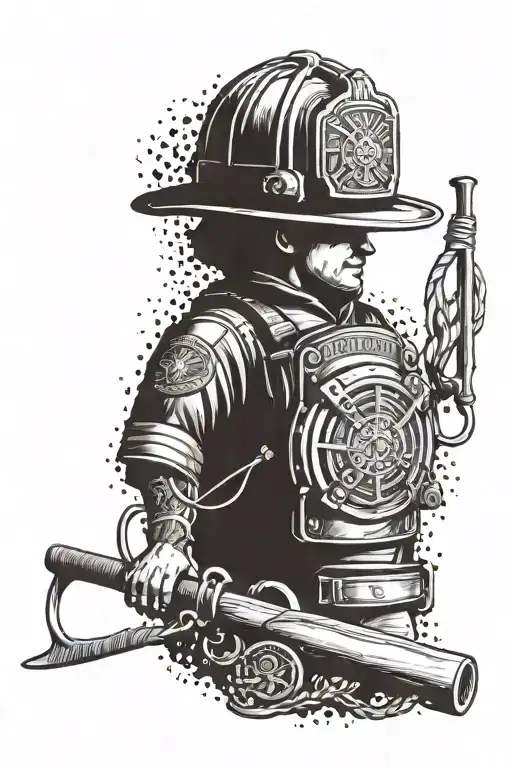 Design A Tattoo Of A Firefighter Emblem Intertwined With Farm Tools And Equipment