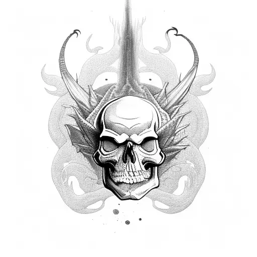 Skull With Dragon Wrapping It Inside Out