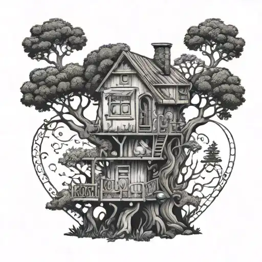 A Whimsical Treehouse Design With Your Kids Peeking Out Of The Windows