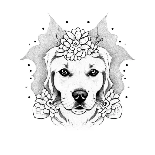 Golden Retriever Dog With Flowers