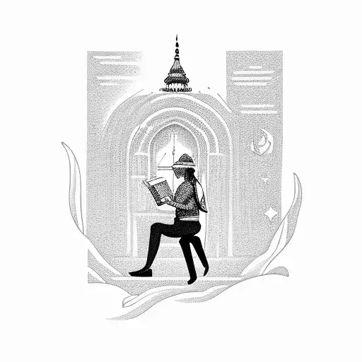 A Silhouette Of A Traveler Reading A Book In Front Of A Stunning Indian Temple