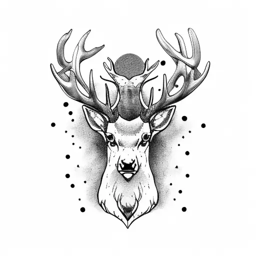 Stag Head With A Robin And Magpie On Antlers