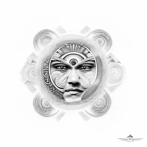 Maori Sunset With A Man's Portrait In The Centre Of The Sun