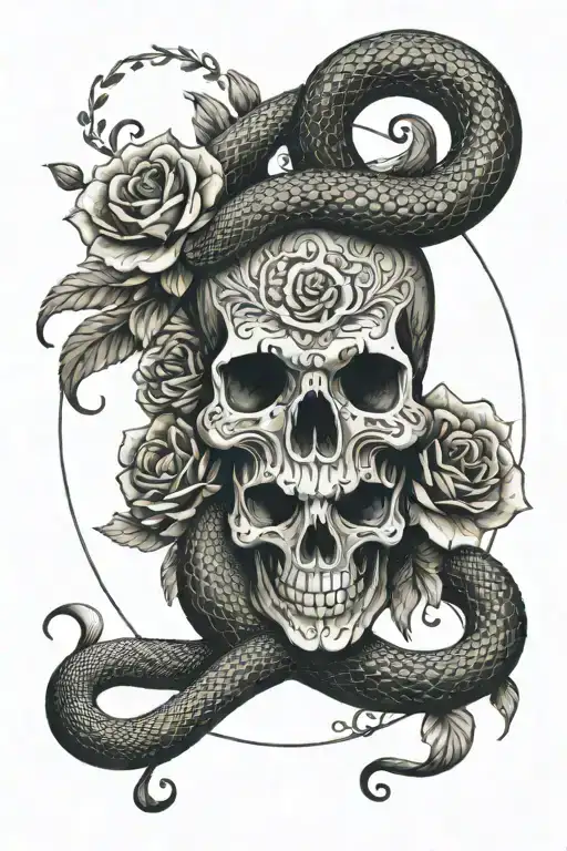 A Snake With A Skull And Flowers Crawls Down The Hand Into The Circle Of The Hand