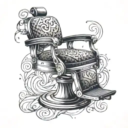 Design A Tattoo Featuring A Barber Chair Surrounded By Swirling Patterns And Abstract Shapes