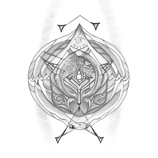 A Geometric Design Incorporating Fishing Hooks And Symbols Of Positivity