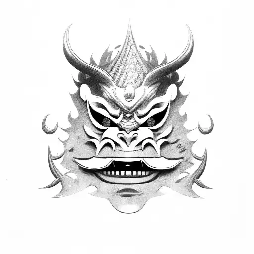 Oni Mask With Money As A Tounge And Gold Dripping From The Mouth Like Drool