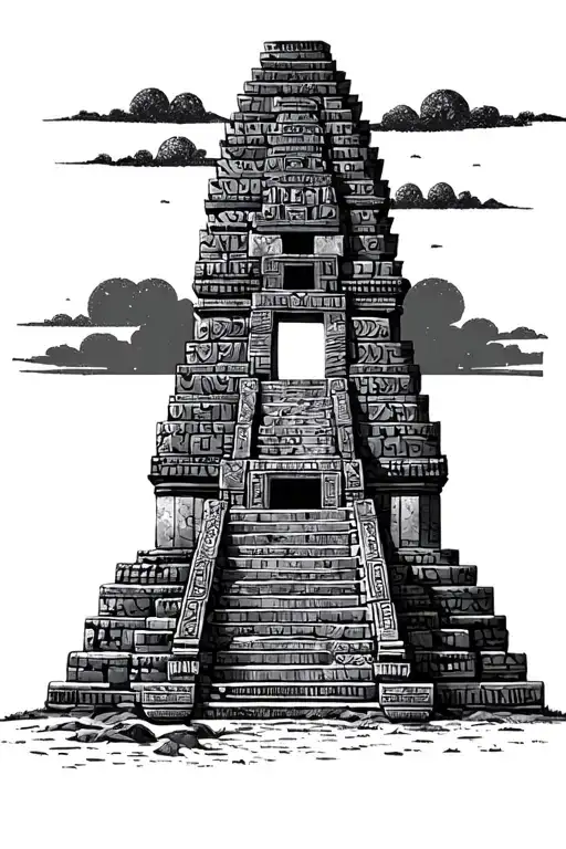 Aztec Temple With Sunset Sky