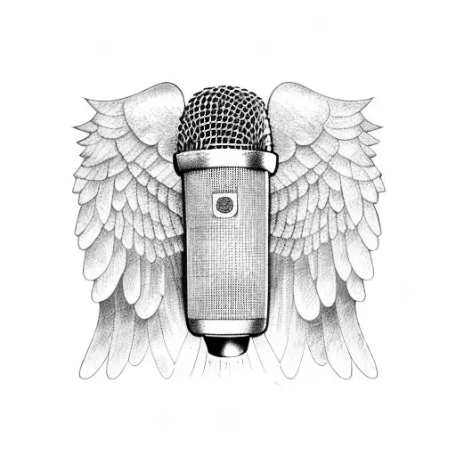 A Microphone With Wings And A Heartbeat Line In The Background