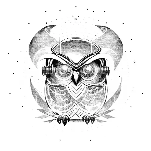 Futuristic Cyberpunk Owl Sitting On A Floating Surfboard