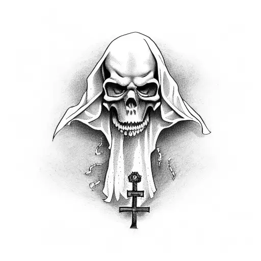 Grim Reaper Holding A Cross