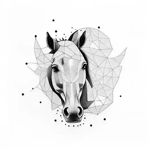 A Dotwork Tattoo Of A Horse In A Geometric Shape