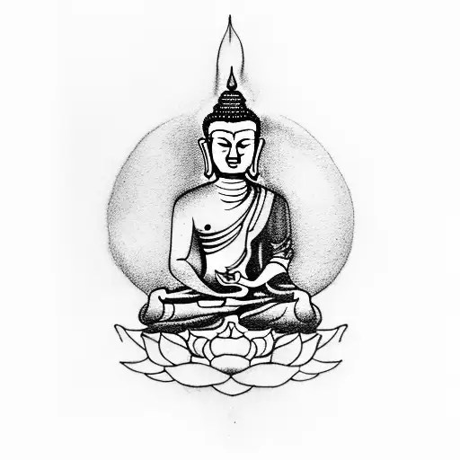 A Detailed Tattoo Of Buddha Meditating In The Lotus Position