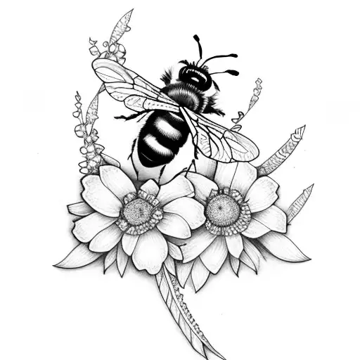 Feather With Flowers And Honey Bee