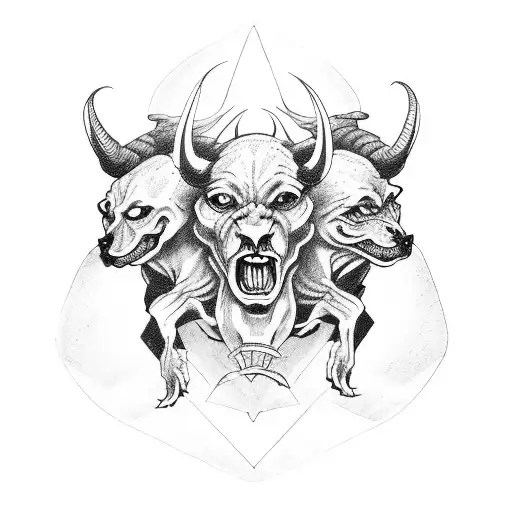 A Devil Holding A Tarot Card With A Three-headed Hell Hound On It