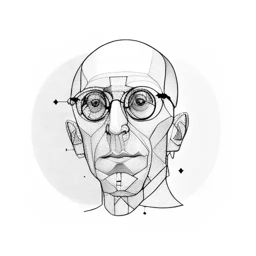 A Minimalist Geometric Portrait Of The French Philosopher Foucault Finding Out About The Singularity