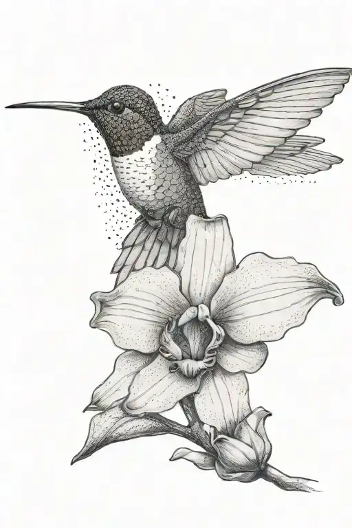 Create A Tattoo On My Upper Arm With A Hummingbird And An Orchid