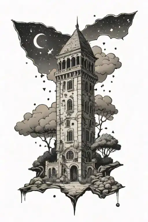 Old School Tower Tarot Card