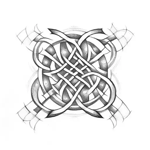 A Celtic Knot Design Incorporating Hockey Sticks And Woodworking Tools