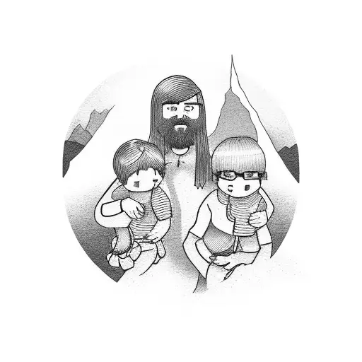 Family Picture Mom Dad And Son Watch To The Distance From A Mountain