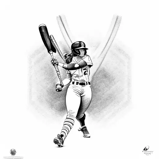 A Softball Player Swinging A Bat With Determination
