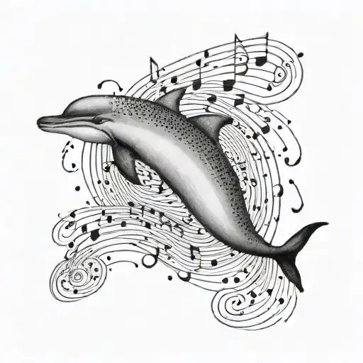 Music Staff With Dolphin Symbols As Notes