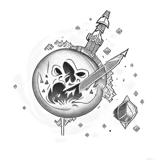 A Clash Royale Battle Scene With A Moonlit Background In Dotwork Style