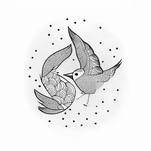A Flock Of Birds In A Dotwork Style Forming An Abstract Shape