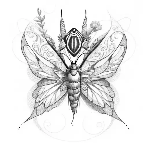 Flower Shaped Like A Crescent With Hummingbird Moth