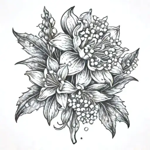 Grand Teton Mountain Range And Lily Of The Valley And Chrysanthemum