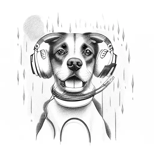 A Dog Wearing Headphones Sitting In The Rain