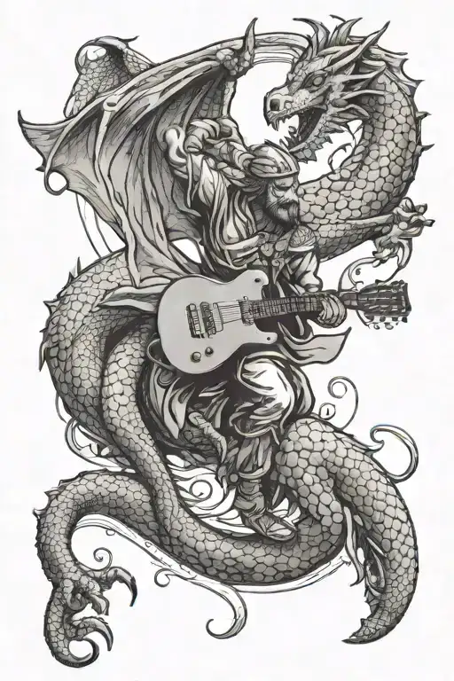 Saint George Battling A Dragon With A Guitar Instead Of A Sword