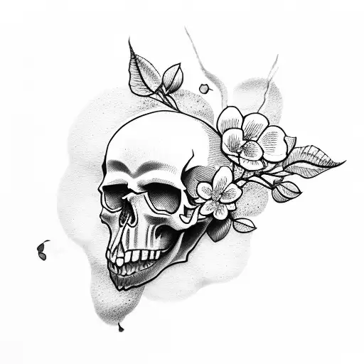 Skull And Cherry Blossom Simple