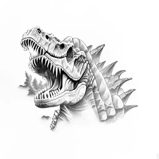 Dinosaurs And Dinosaur Bones Coming Out Of Smoke And Fire