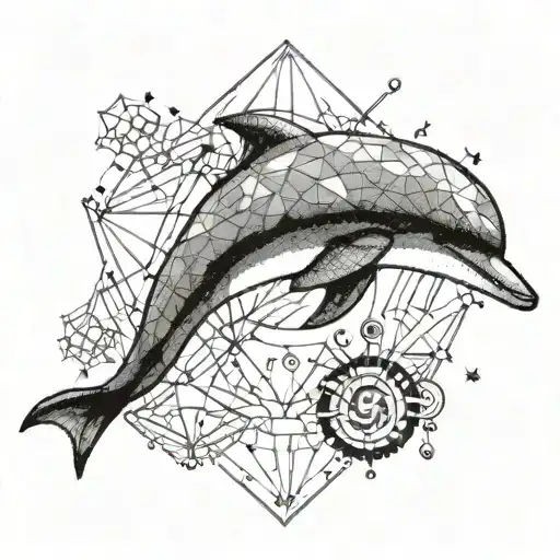 Incorporate A Dolphin And A Musical Instrument In A Geometric Tattoo Design