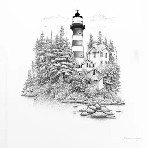 A Serene Lighthouse Nestled Among Towering Pine Trees