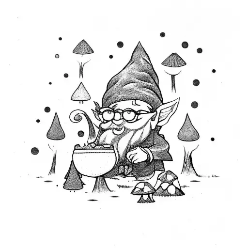 A Gnome Like Wizard Sitting In A Forest On A Log With Mushrooms Growing Around Him With Sparkles