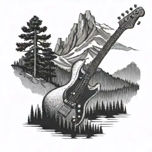 A Bass Guitar Morphing Into A Mountain Range For A Hiking Enthusiast