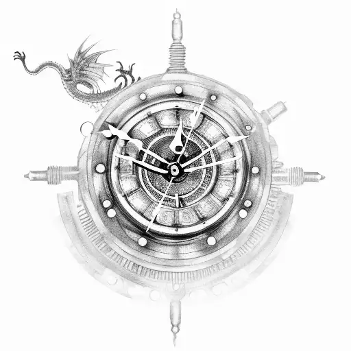 Steampunk Clock With Gears And A Mechanical Dragon