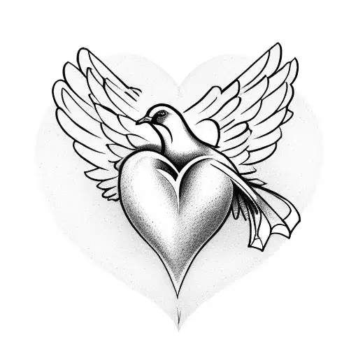 Heart With A Dove And Two Ribbons