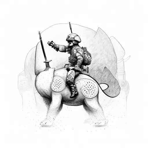 Soldier Riding A Bear Into Battle