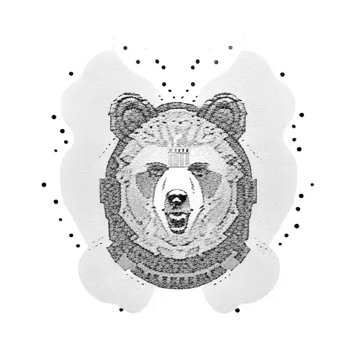 A Dotwork Tattoo Of A Graduation Bear Holding A Tiny Kanye West Album Cover