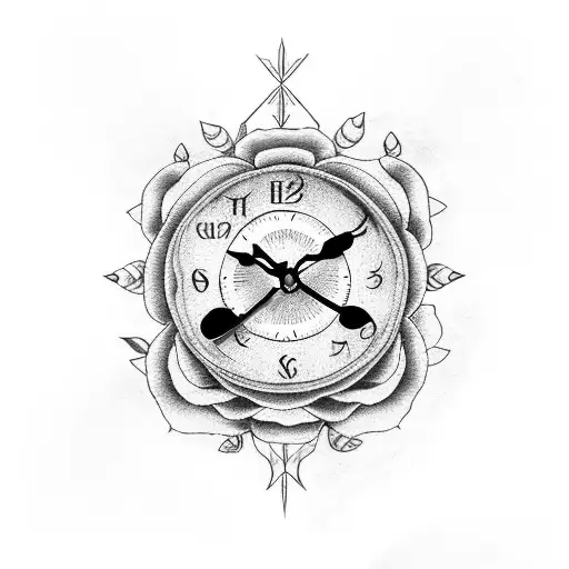 Clock With Cross And Rose With Thorns Forearm Sleeve