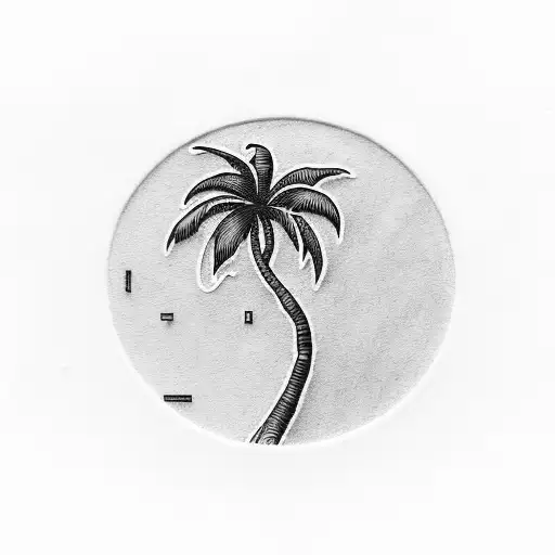 Stamp With Palm Tree Inside Using Fine Line