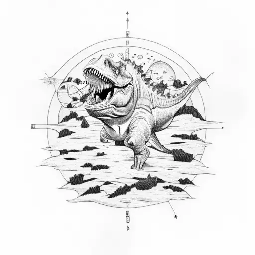 Dinosaurs With Planet And Starts