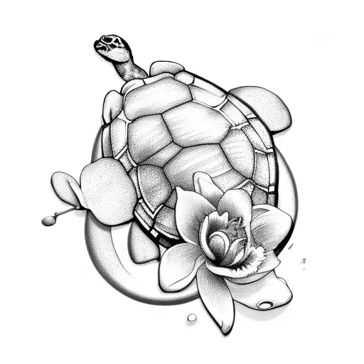 Turtle With Orchids Around It