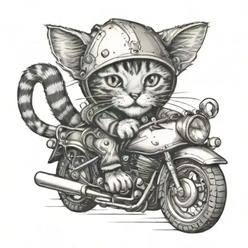 Create A Tattoo Of Bo The Cat Riding A Motorcycle With A Construction Helmet On
